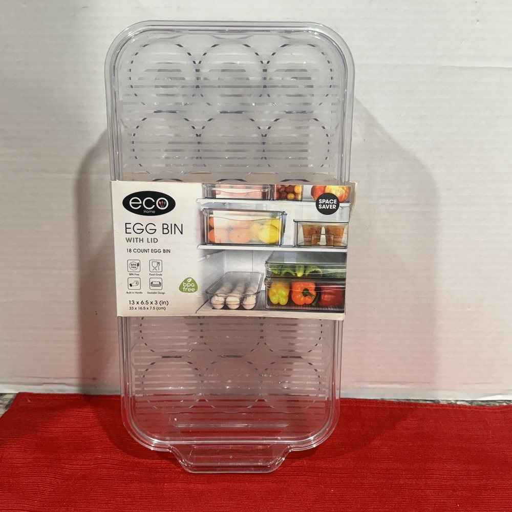 Eco Home Egg‎ Bin With Lid, 18 Count Egg Holder, BPA Free New